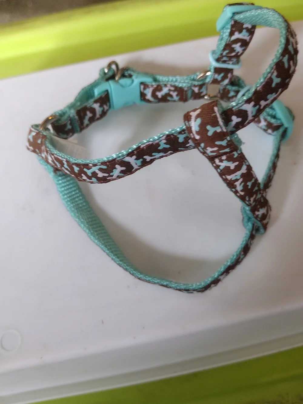 Aqua and Brown Bone-Print Dog Harness
